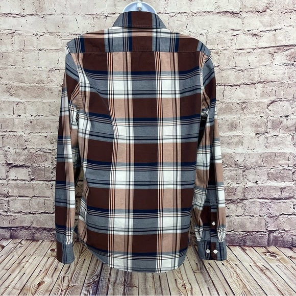 Express Soft Wash Blue Check Button Long Sleeve Shirt - Picture 5 of 10